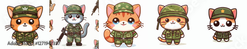 Vector set of adorable cats wearing army uniforms