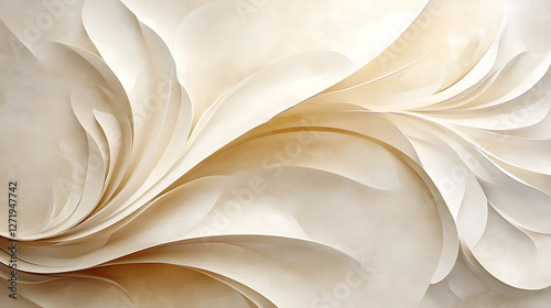 Elegant background, artistic paper swirl design, soft beige tones, abstract texture, copy space