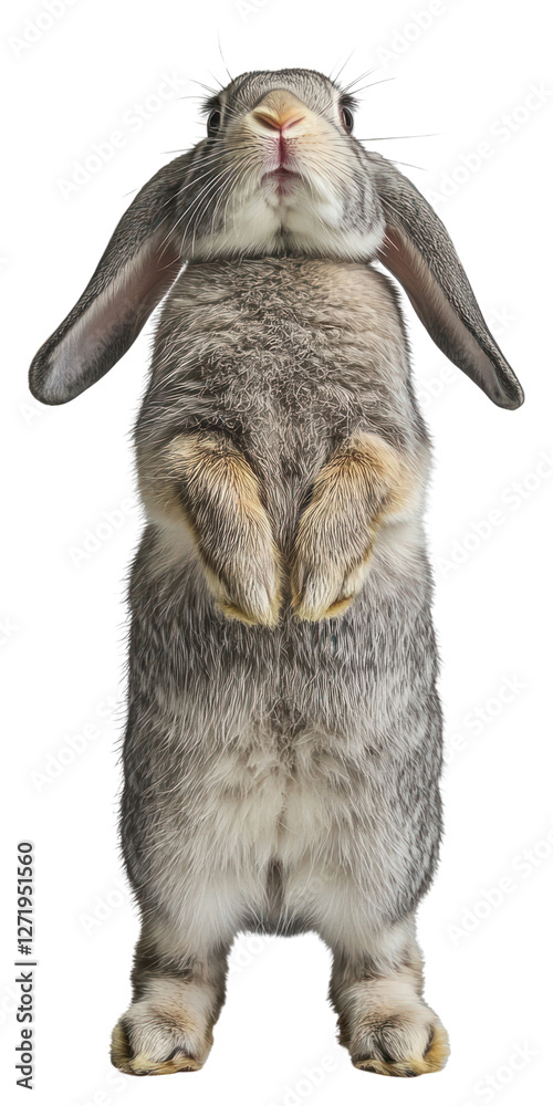 Obraz premium PNG Grey rabbit with long ears standing up adorable animal bunny.