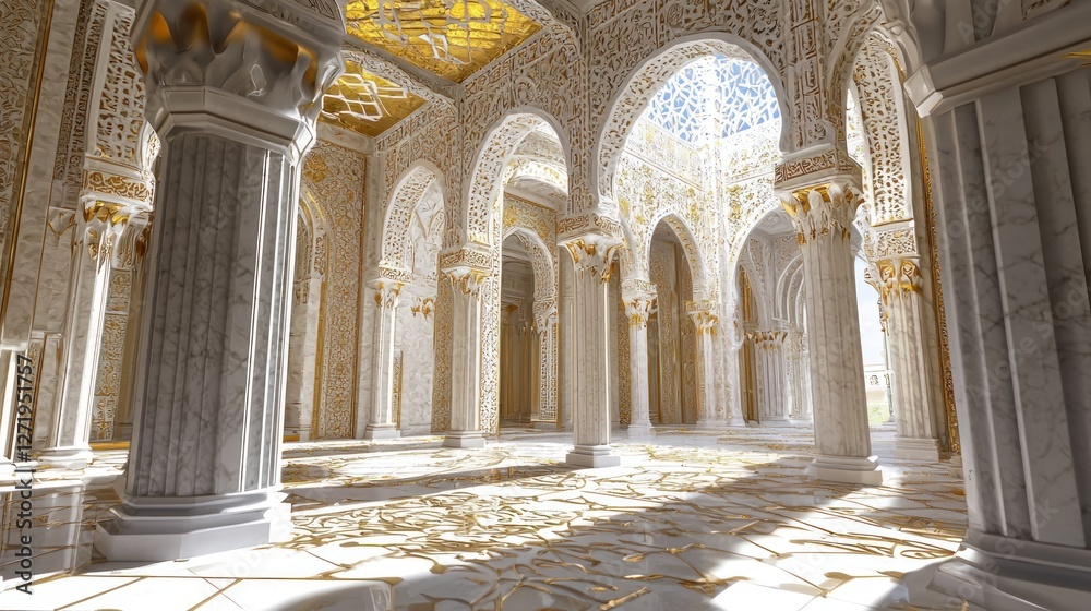 Obraz premium Magnificent Palace Interior: A Digital Rendering of an Opulent Architectural Masterpiece