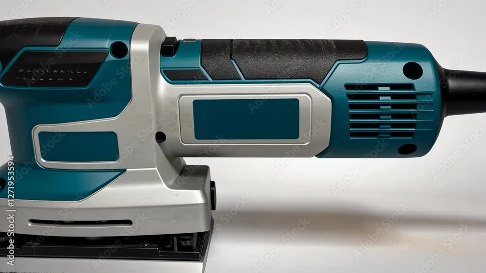 Electric sander demonstrating power and design in closeup movement sequence Electric sander demonstrating power and design in closeup movement sequence
