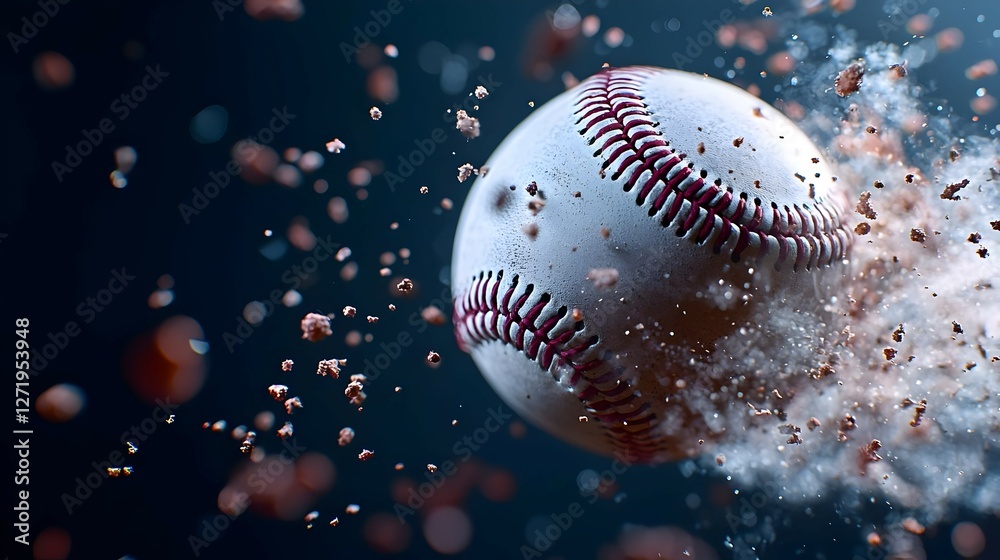 Baseball Exploding into Dust and Particles Baseball Exploding into Dust and Particles