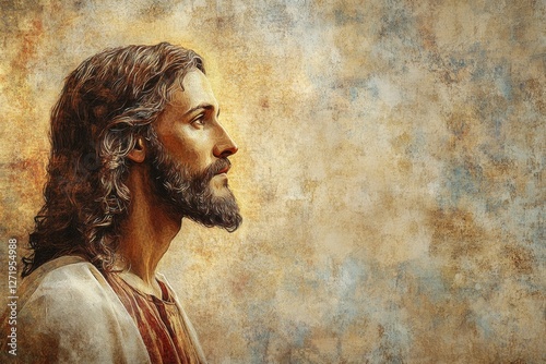 Vintage oil painting of jesus christ in profile religious art classic style warm tones artistic representation