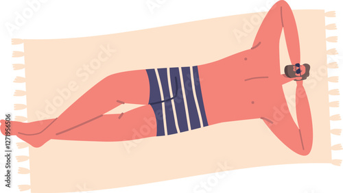 Man sunbathing on beach vector illustration