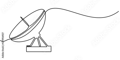 Continuous line design of satellite antenna. Technology device symbol design concept. Decorative elements drawn on a white background, Continuous line drawing of satellite dish, object one line single