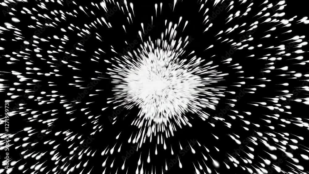 White Particles Explosion. Motion Background. Xmas glitter particle. Isolated on black