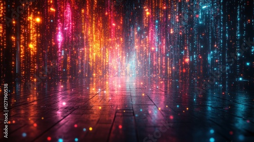 Wallpaper Mural Digital Rain.  Abstract.  Neon.  Hall.  Glow Torontodigital.ca