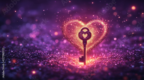 Heart Key Unlocking Glowing Lock