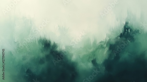 Abstract painted landscape depicting a blurry forest and misty sky