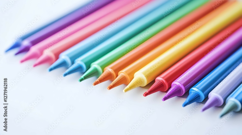 Fototapeta premium Row of Colorful Crayons on White Background