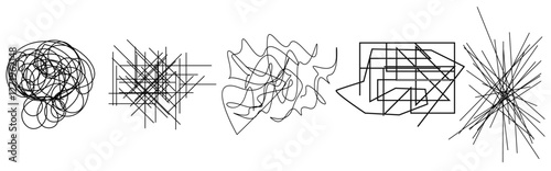 Random chaotic scribble lines collection pencil art set. Abstract random line scribble vector elements including various messy and random lines for design,