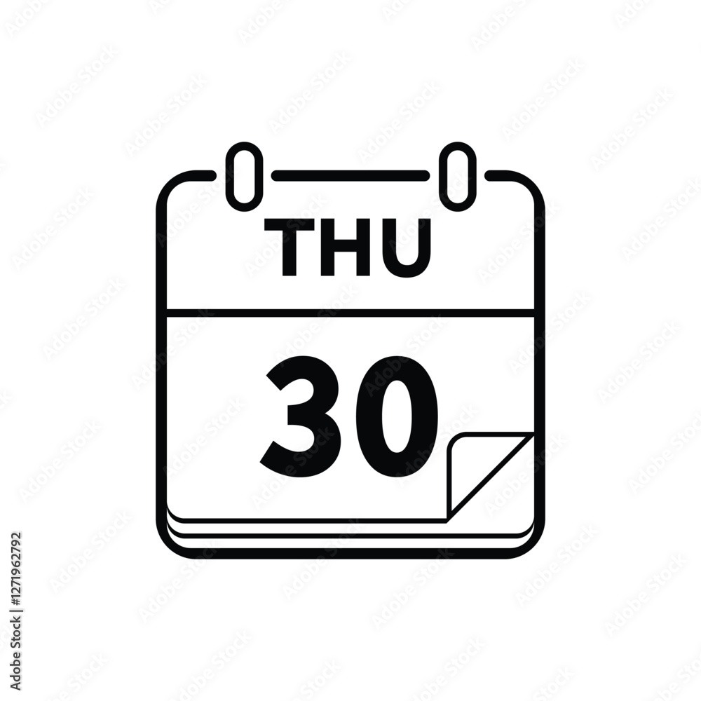 calender icon, 30 thursday icon with white background calender icon, 30 thursday icon with white background