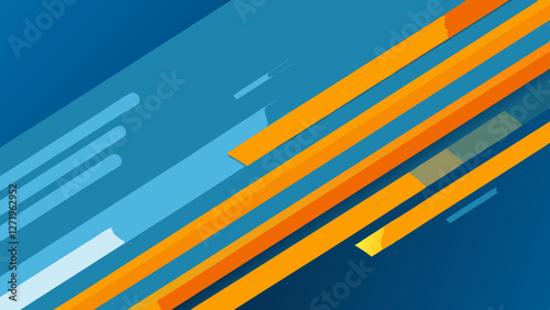 Dynamic diagonal lines in shades of blue and orange create a sense of movement and energy. The contrasting colors and geometric shapes add a modern and vibrant feel.AI
