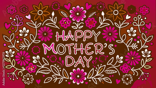 Brightly colored flowers and decorative patterns surround the message 