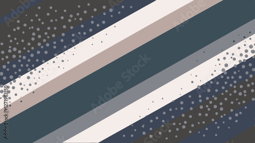 Diagonal stripes of varying widths stretch across the image, featuring muted tones of blue, gray, and beige. Dotted patterns overlay the stripes, adding texture and depth to the composition.AI