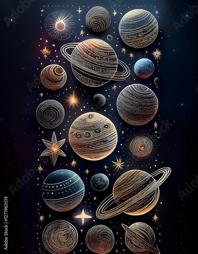 Cosmic Display of Planets in the Galactic Sky With Vibrant Stars. Generated AI