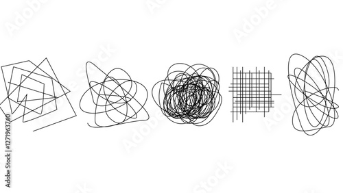 Random chaotic scribble lines collection pencil art set. Abstract random line scribble vector elements including various messy and random lines for design,