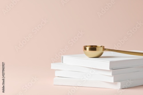 golden gavel on stack of books photo