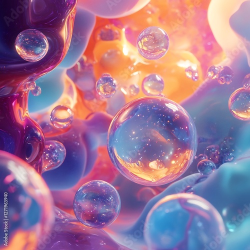 Conceptual 3D visualization of water soluble and fat soluble vitamins glowing spheres floating in their respective mediums vibrant contrasting colors cinematic gradients intricate