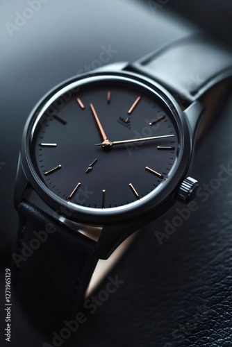 Wallpaper Mural Elegant wristwatch with black leather strap and rose gold hands indicating time Torontodigital.ca