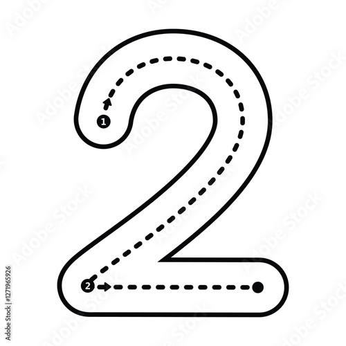 Tracing number 2 prewriting dotted line math worksheet element for kindergarten and preschool kids for handwriting practice activity