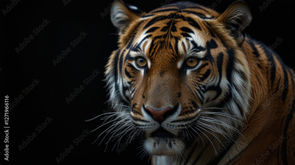 Fototapeta premium Close-up bengal tiger and black background. Copy space