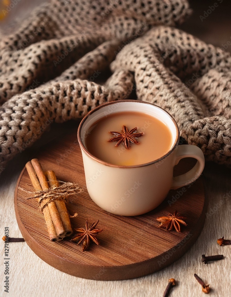 cup of coffee with cinnamon and anise cup of coffee with cinnamon and anise