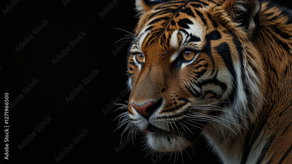 Fototapeta premium Close up beautiful angry big tiger isolated on black background