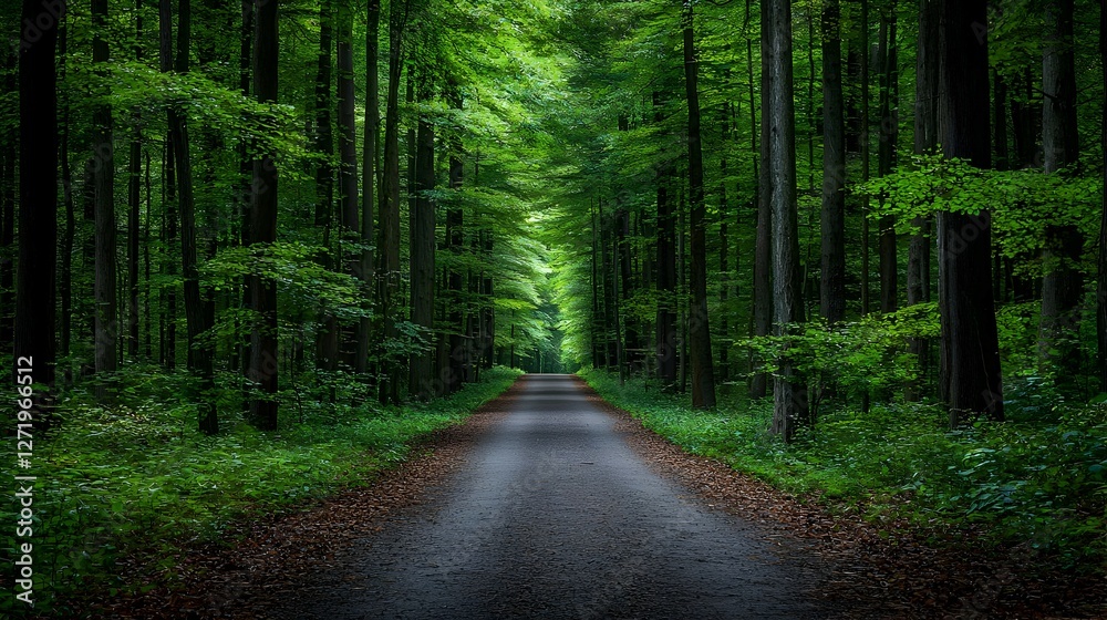Fototapeta premium Sunlit Path Through Lush Green Forest