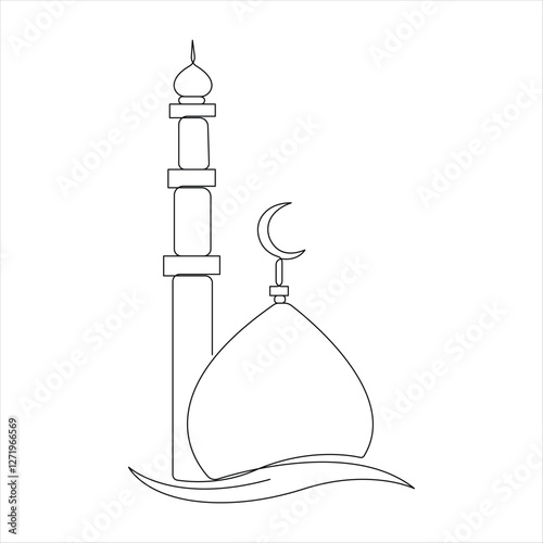 One continuous Line art drawing of Mosque vector illustration