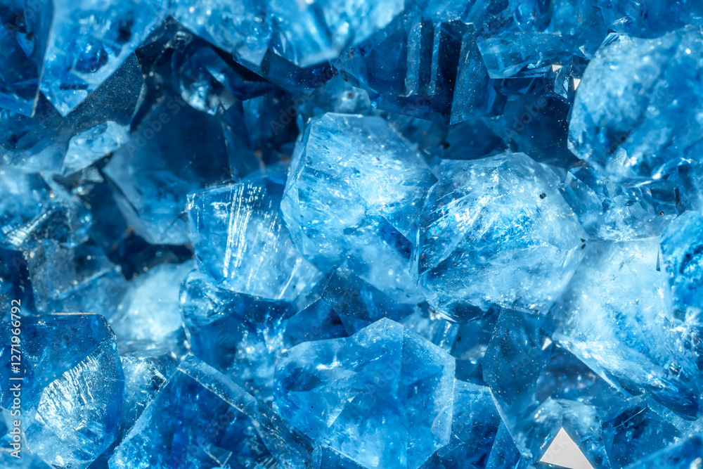 Blue Crystal Mineral Stone. Gems. Mineral crystals in the natural environment. Texture of precious and semiprecious stones. Seamless background with copy space colored shiny surface of precious stones