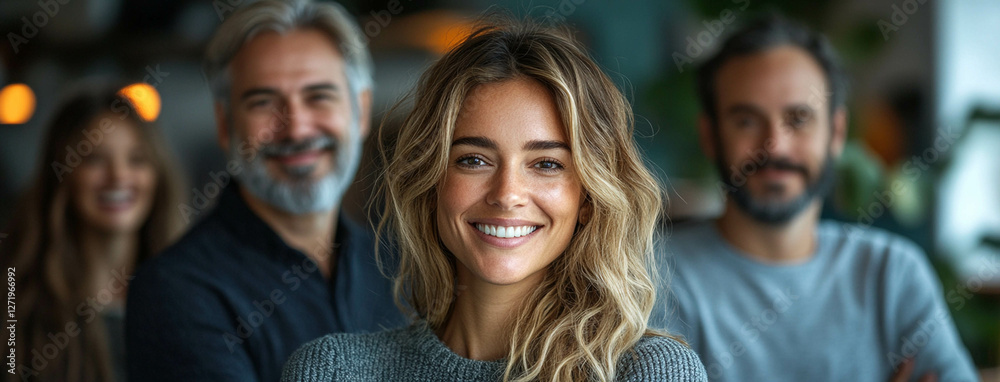 Fototapeta premium Diverse Team of Smiling Professionals Collaborating Together in Office – Business Teamwork and Productivity