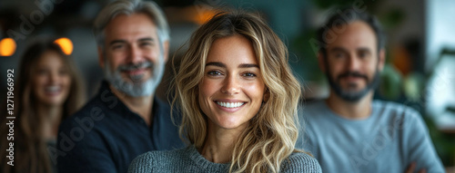 Diverse Team of Smiling Professionals Collaborating Together in Office – Business Teamwork and Productivity