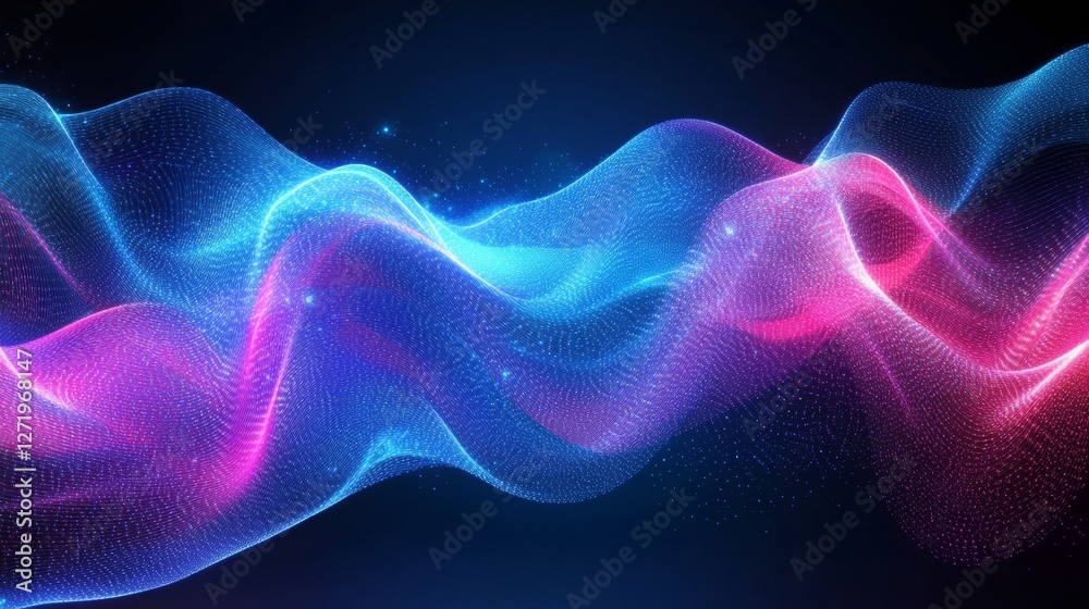 Fototapeta premium Dynamic neon waves abstract background digital art dark high fidelity viewpoint modern concept