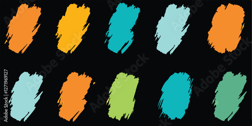 vintage color brush paint stroke set features hand-drawn lines, squiggles, scratches, and color swatches, with a retro, fun, and quirky childish feel, perfect for kindergarten art.