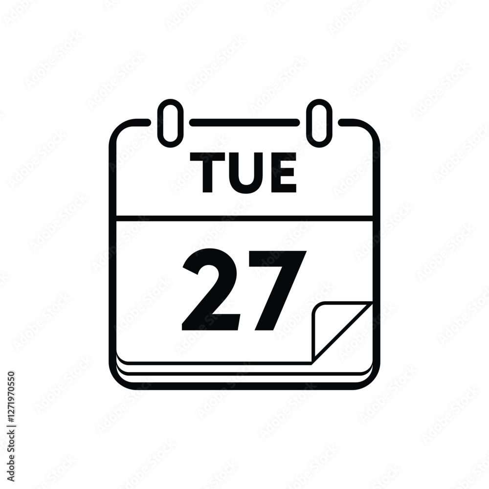 calender icon, 27 tuesday icon with white background calender icon, 27 tuesday icon with white background