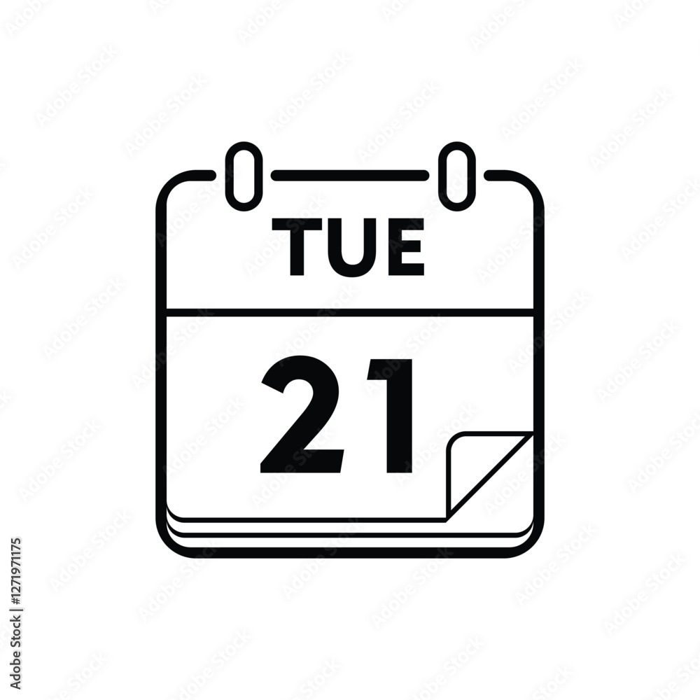 calender icon, 21 tuesday icon with white background calender icon, 21 tuesday icon with white background