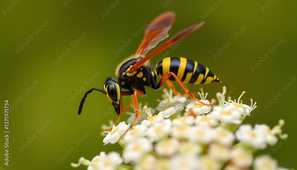 Common wasp, wild Vespula vulgaris on background, photo. with white shades Common wasp, wild Vespula vulgaris on background, photo. with white shades