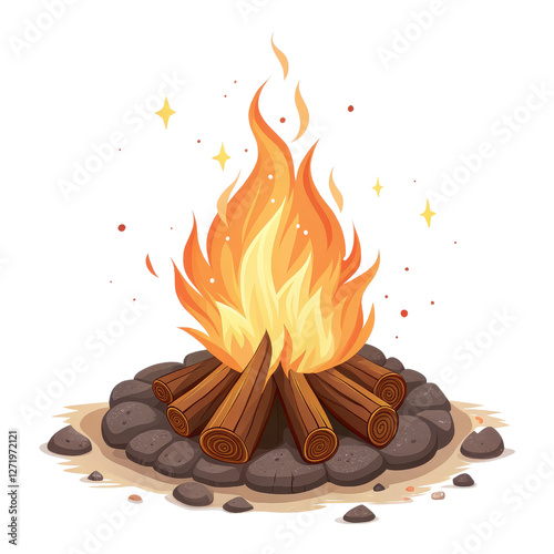Campfire Illustration Cartoon Bonfire with Sparks, Isolated on Transparent Background, illustration, Campfire, Bonfire, Fire