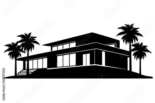 Modern Luxury Villa silhouette on white background