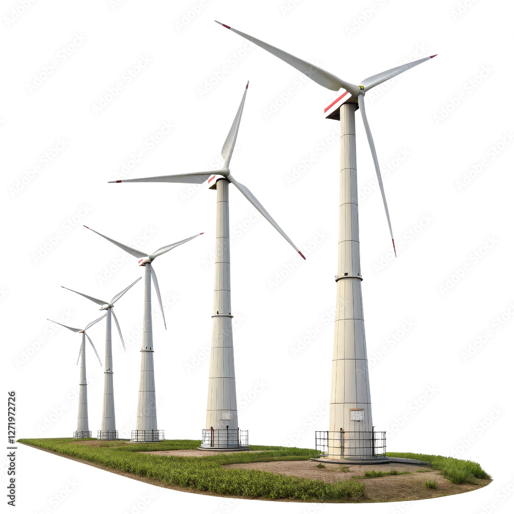 Five Wind Turbines, Green Energy, Isolated on Transparent Background, Renewable Energy, Clean Power, windmill, turbine, energy Five Wind Turbines, Green Energy, Isolated on Transparent Background, Renewable Energy, Clean Power, windmill, turbine, energy