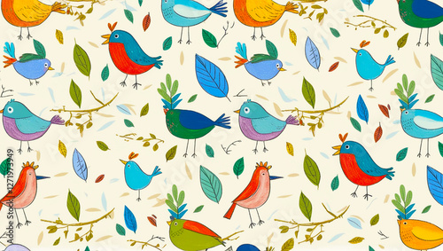 Birds pattern, childish seamless background