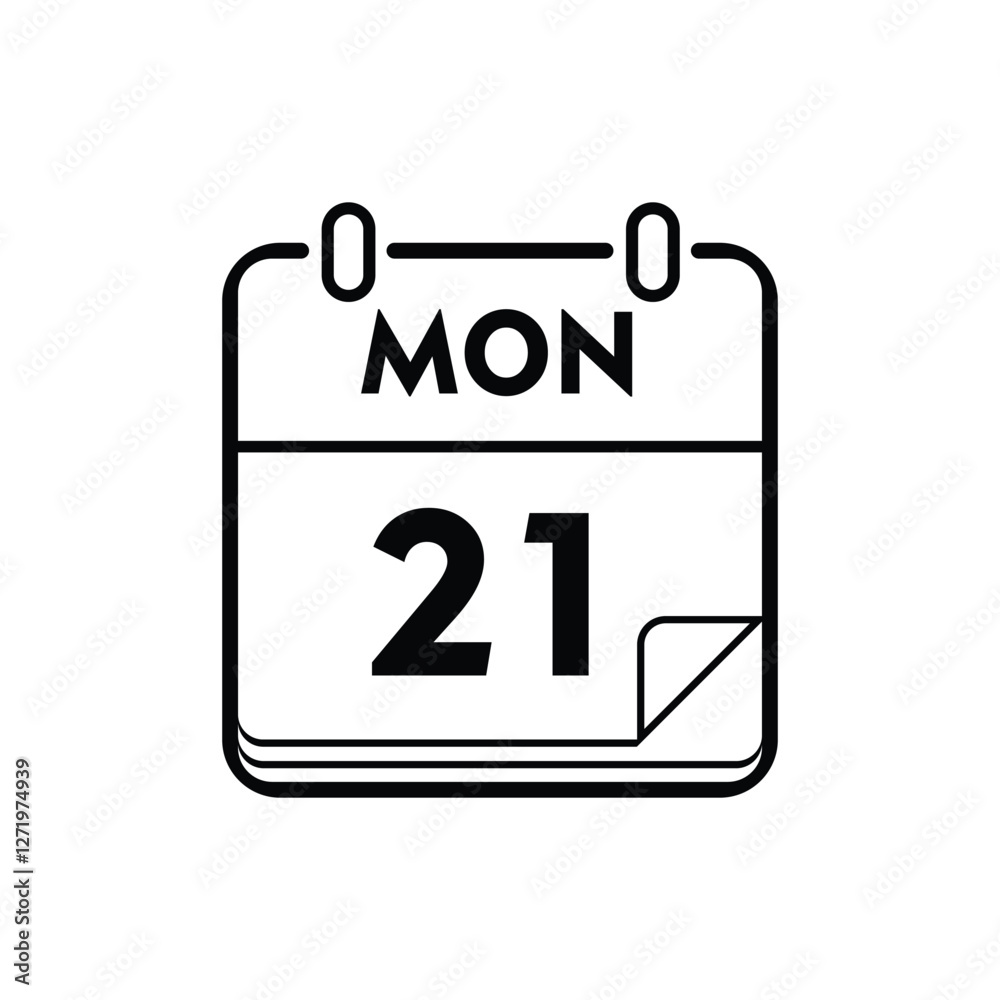 calender icon, 21 monday icon with white background