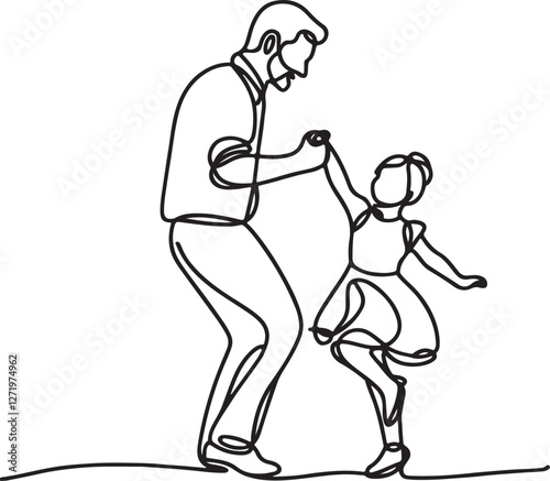 Minimalist Line Drawing of Father and Daughter Dancing Vector
