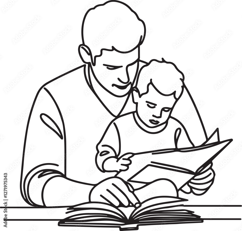 Parenting Moment. Father and Child Reading Together Vector Art Parenting Moment. Father and Child Reading Together Vector Art