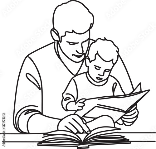 Parenting Moment. Father and Child Reading Together Vector Art