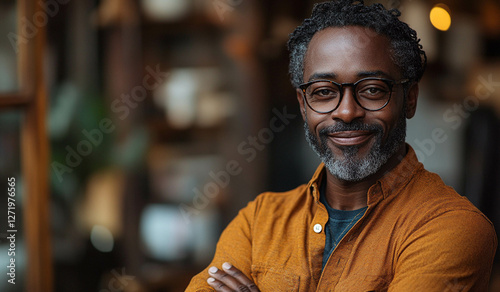Happy African American Business Leader Standing Confidently in Office – Professional Leadership Portrait