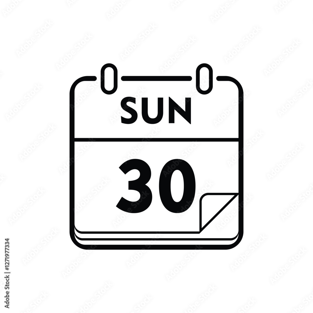 calender icon, 30 sunday icon with white background calender icon, 30 sunday icon with white background