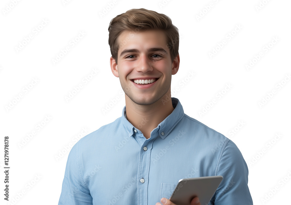 Close-up portrait of a smiling man holding a tablet Close-up portrait of a smiling man holding a tablet