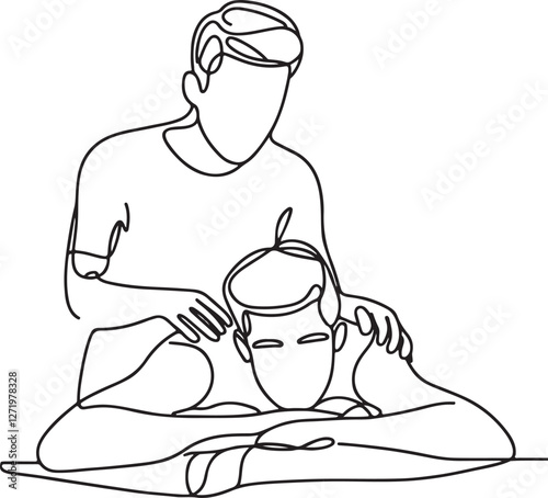 Line Art of a Man Relaxing During a Massage in a Beauty Salon - Vector Illustration